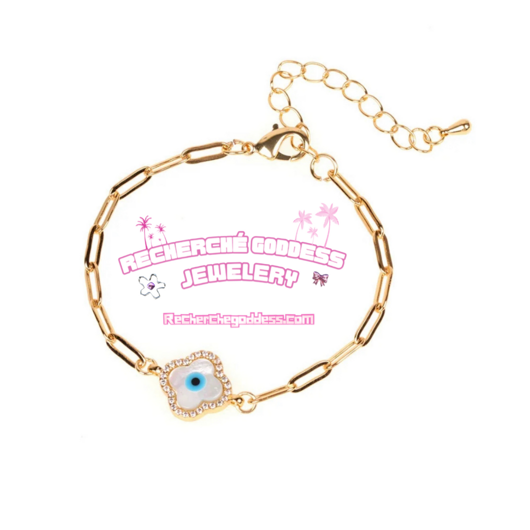 GOLD  EVIL EYE CLOVER BRACELET