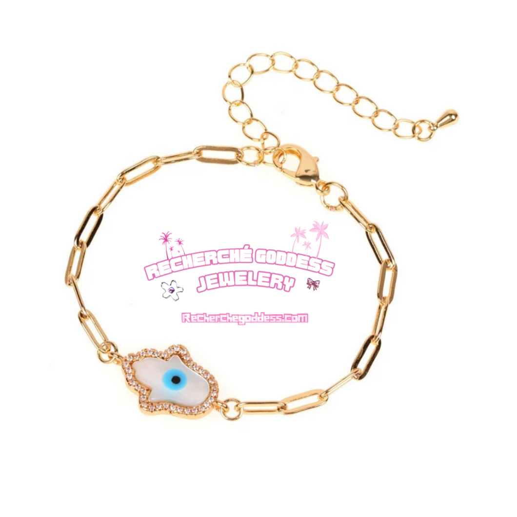 GOLD EVIL EYE HASMA HAND BRACELET